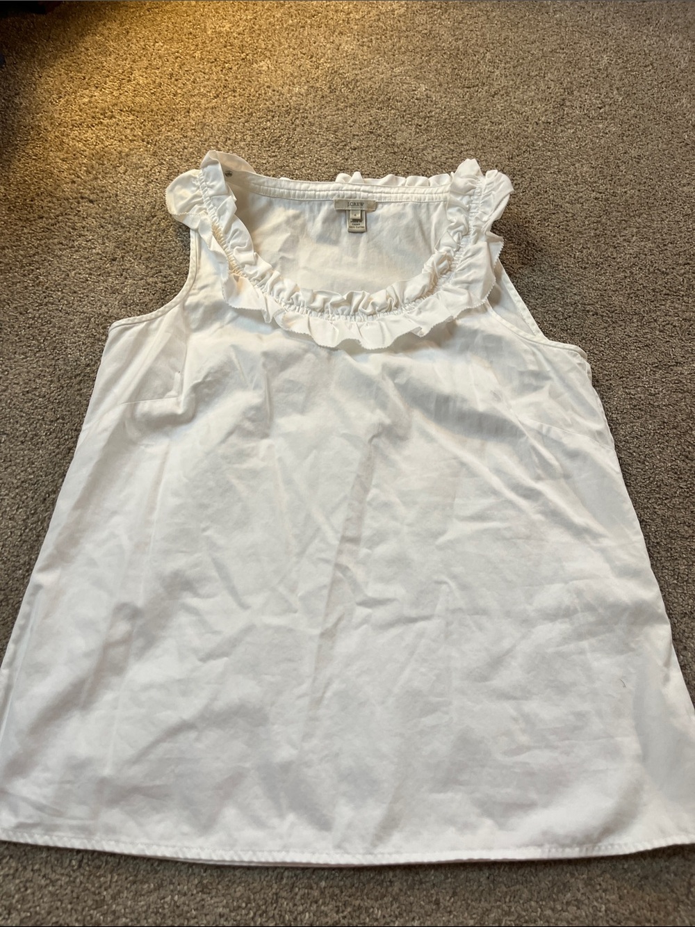 J.Crew Adorable Ruffled Collar 💯% Unlined Cotton White Tank sz6